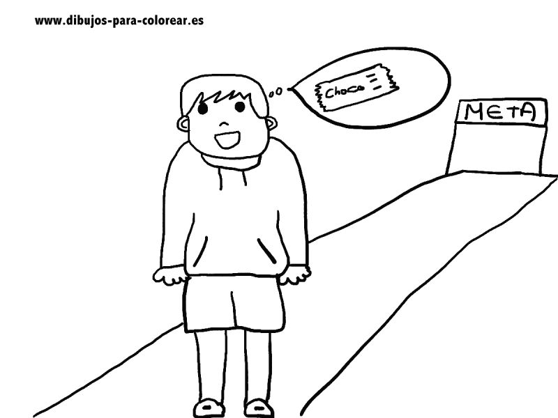 Dibujos para colorear - niño deportista y chocolatina Dibujos para colorear - niño deportista y chocolatina